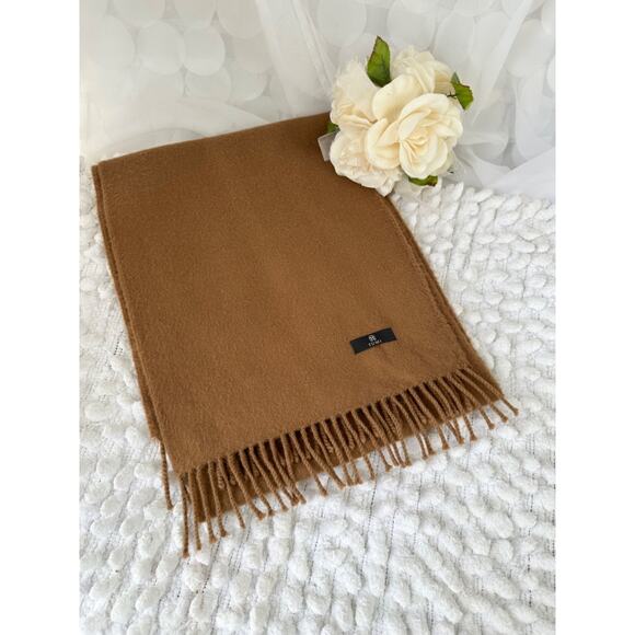 TUMI 100% Baby ALPACA Scarf Camel Tan unisex Fringed Luxurious - Picture 3 of 6